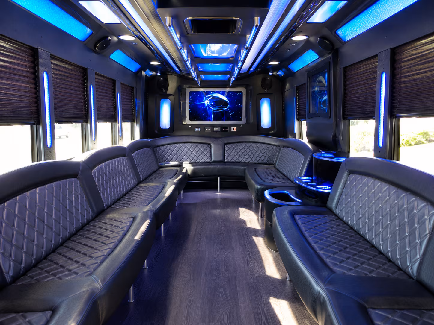 league city 28 passenger party bus inside