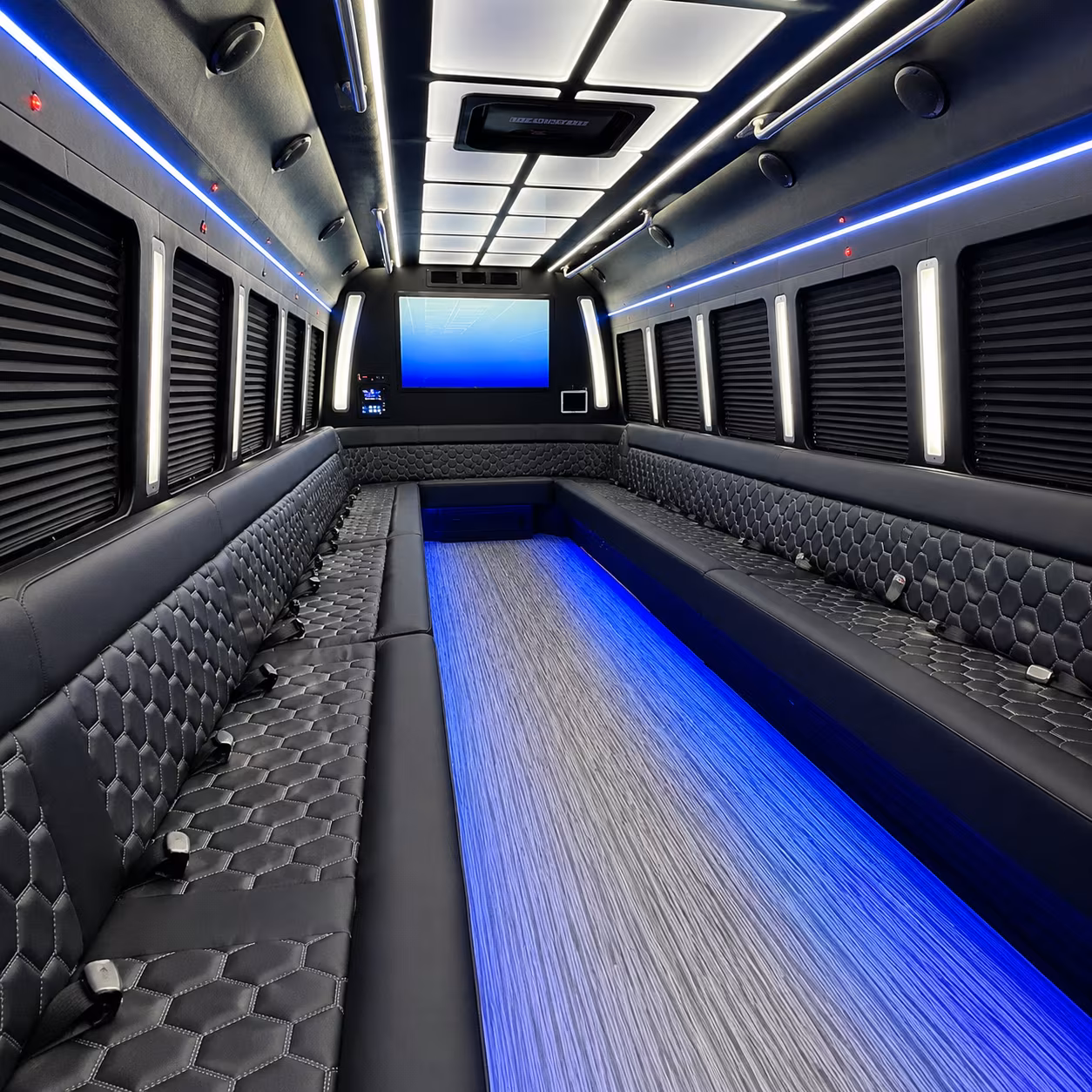 league city 50 passenger party bus inside